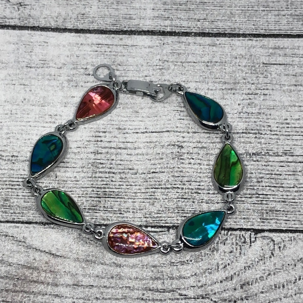 Colorful abalone inlay chain links bracelet boho.